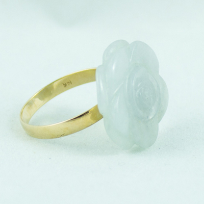 White Jadeite Jade Ring 14 K